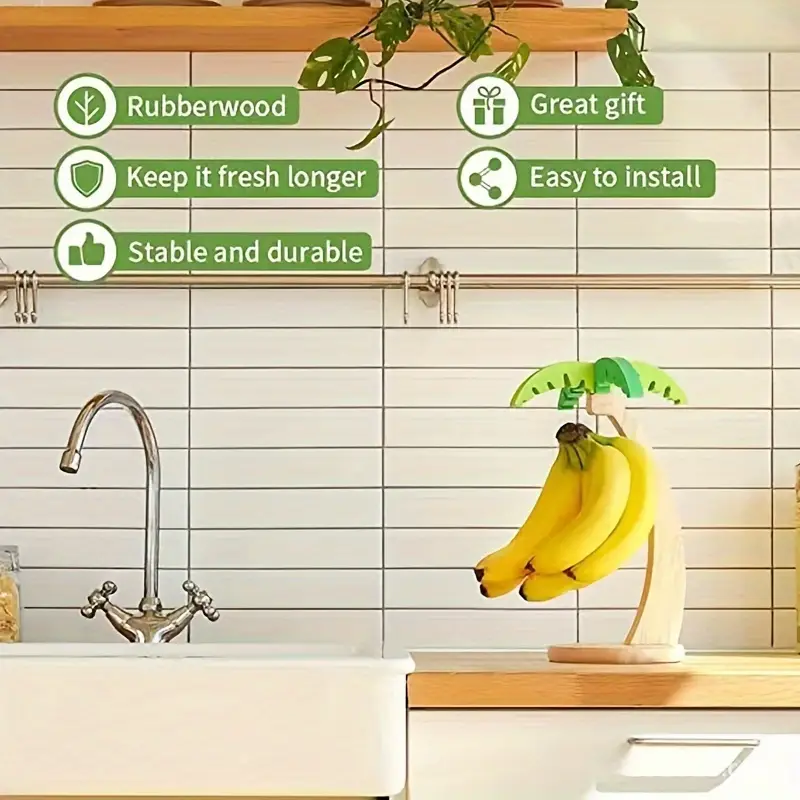 Decorative Wooden Banana Tree Rack with Hooks - Image 3