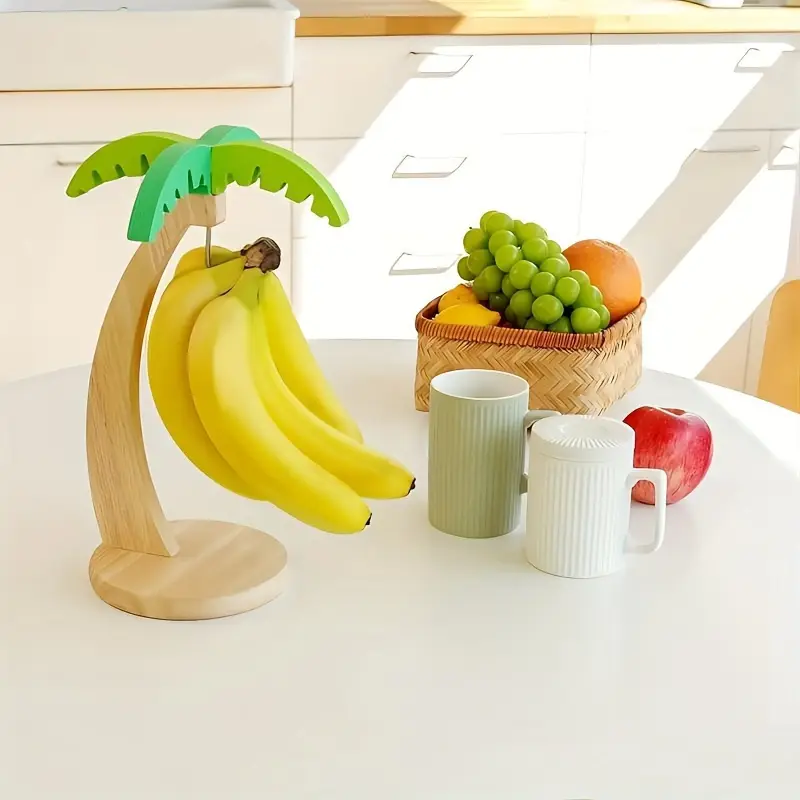 Decorative Wooden Banana Tree Rack with Hooks - Image 2